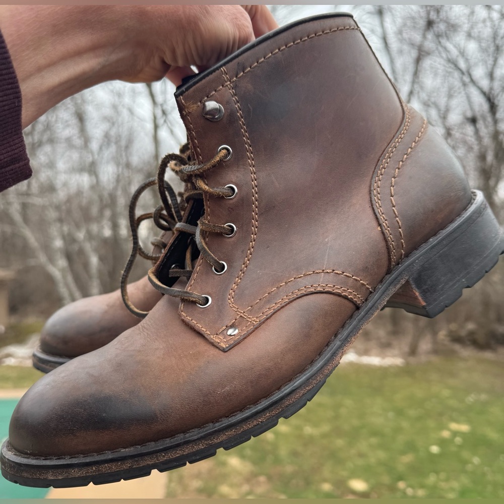 Cole Haan Grand OS Leather Boots Men 9 Brown Lace Up Distressed Workwear Rugged - Picture 2 of 16